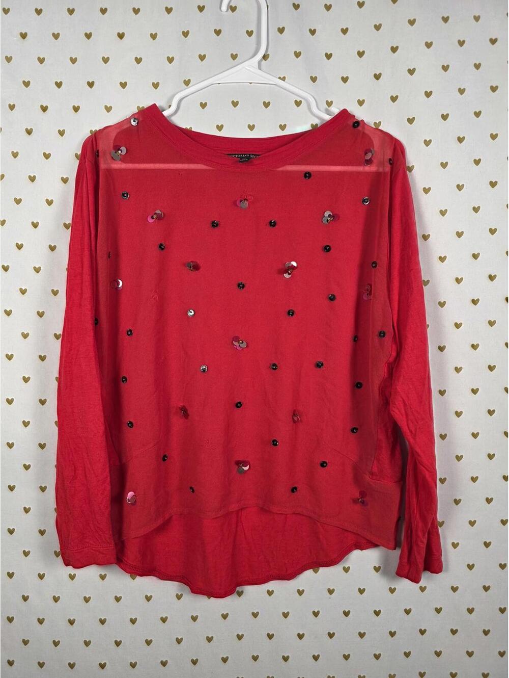 Victorias Secret RED BLING Sequined Cute Tee Shirt Blouse XS